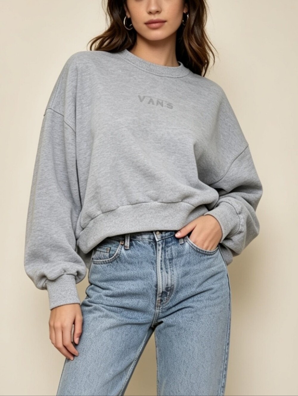 Vans Faded Lessons Retro Gray Crewneck Sweatshirt M NWT Oversized Pullover
